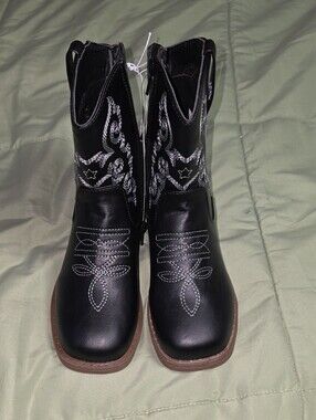 Pawz Little and Big Boys Cowboy Western Black Boots